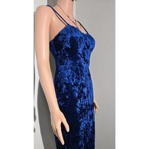 Y2K Sapphire Blue Crushed Velvet Bodycon Dress Goth Glam Party